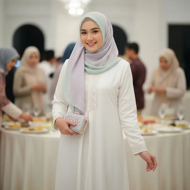 Mix and Match Warna Gamis dan Hijab untuk Buka Puasa Bersama