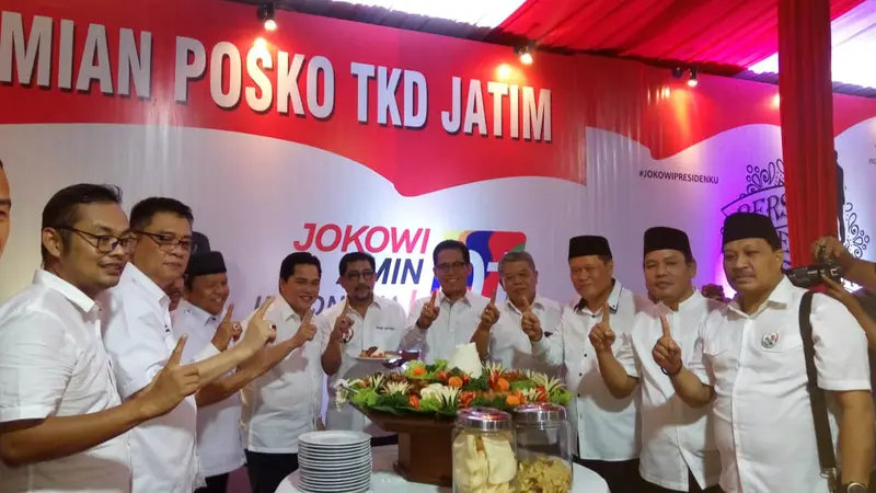 Ketua Tim Kampanye Nasional (TKN) Erick Thohir meresmikan posko Tim Kampanye Daerah (TKD) Jawa Timur untuk pemenangan Capres-Cawapres Jokowi-Ma'ruf Amin, di Surabaya.