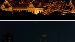 Kombinasi foto dari Grand Palace sebelum dan saat memperingati  Earth Hour di Bangkok (19 /3/2016). (Reuters/Jorge Silva)