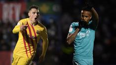 Barcelona dan Real Madrid sama-sama meraih hasil positif di babak 32 besar Copa Del Rey 2021/2022 pada Kamis (06/01/2021) dini hari WIB. Blaugrana menang 2-1 atas Linares Deportivo sedangkan Los Blancos menang 3-1 atas Deportivo Alcoyano. Berikut ulasannya. (Foto Kolase: AFP dan AP)