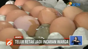 Siasati mahalnya harga telur ayam, pedagang di pasaran jual telur retak.