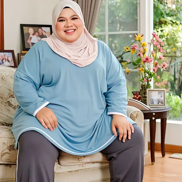 Outfit Casual Wanita Hijab Berisi dengan Tunik dan Celana Slim Fit