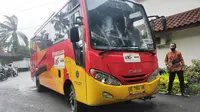 Kementrian Perhubungan (Kemenhub) memberikan 45 unit Teman Bus ke Pemkot Palembang (Liputan6.com / Nefri Inge)