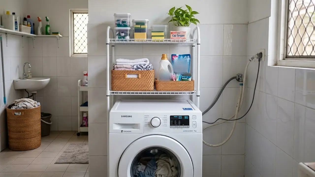 9 Model Rak di Atas Mesin Cuci untuk Menghemat Ruang, Solusi Area Laundry Sempit
