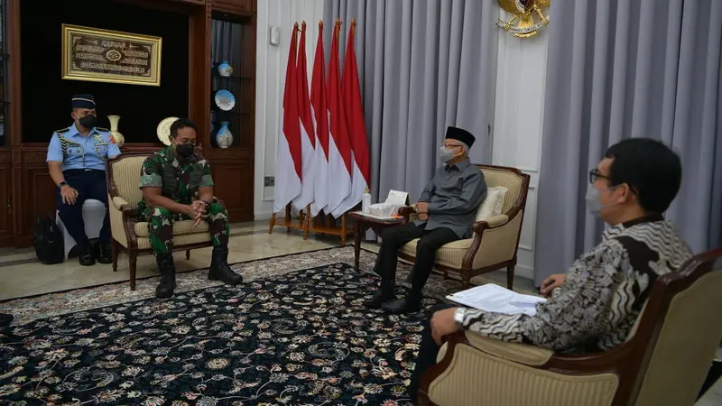 Wapres Maruf Amin menerima kedatangan Panglima TNI Jenderal Andika Perkasa, Rabu (24/11/2021).