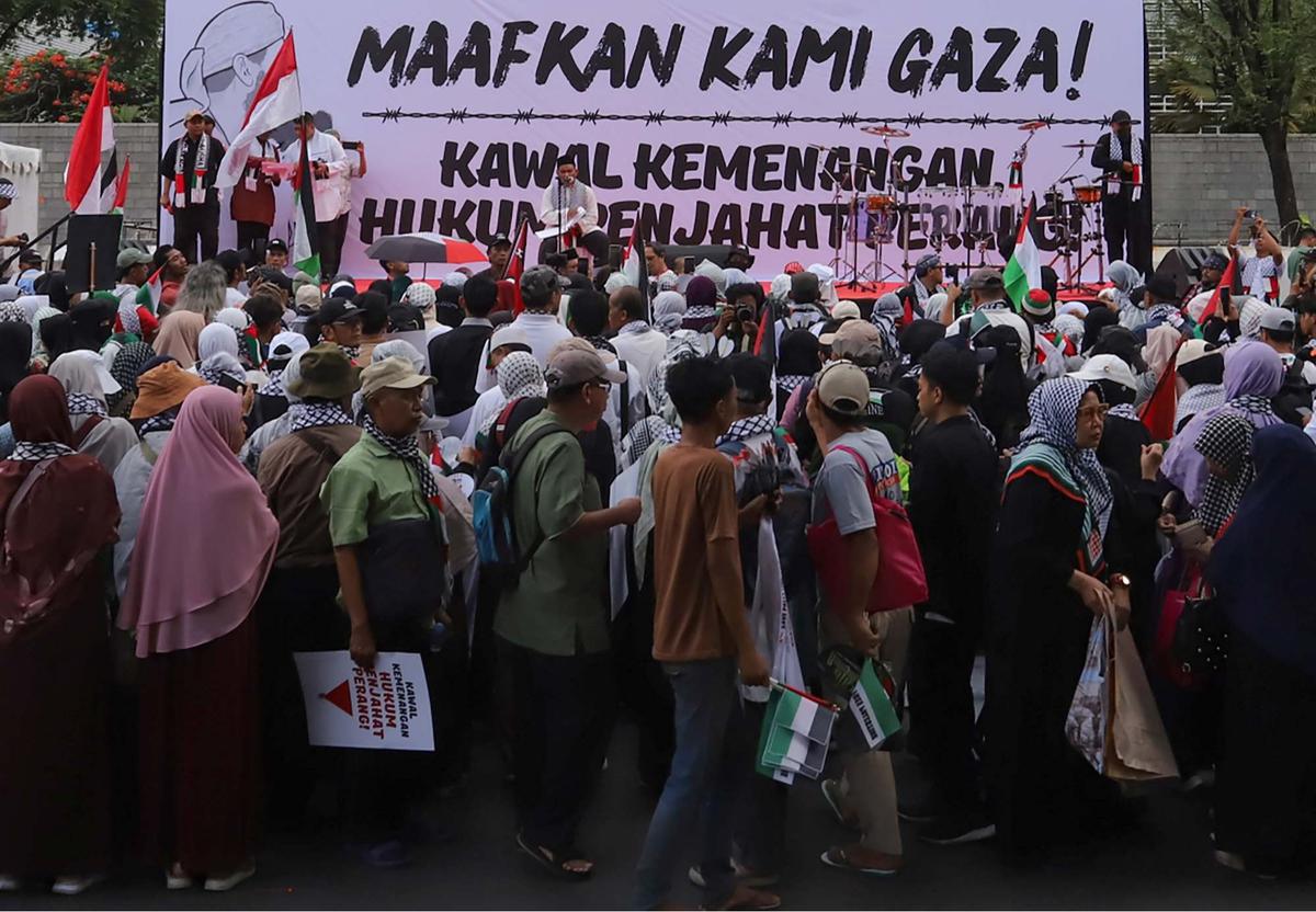 Aksi solidaritas untuk Jalur Gaza di depan Kedupes AS