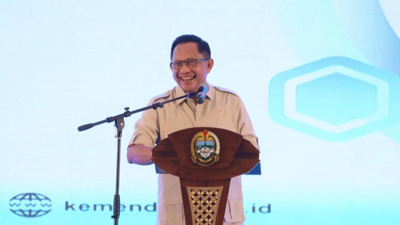 Mendagri Tito Karnavian saat memberikan sambutan dalam acara Musrenbang RKPD Provinsi Sumut Tahun 2027