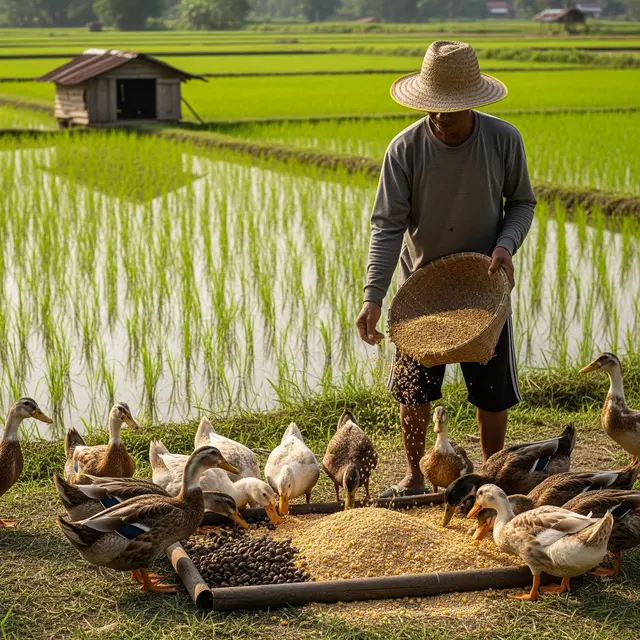 Model Ternak Bebek dan Tanam Padi Sederhana untuk Hemat Biaya Pakan (Image by Gemini AI)