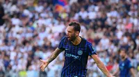 Selebrasi pemain&nbsp;Inter Milan, Hakan Calhanoglu, dalam laga Serie A antara Juventus vs Inter Milan, 13 September 2025 (Instagram @inter)
