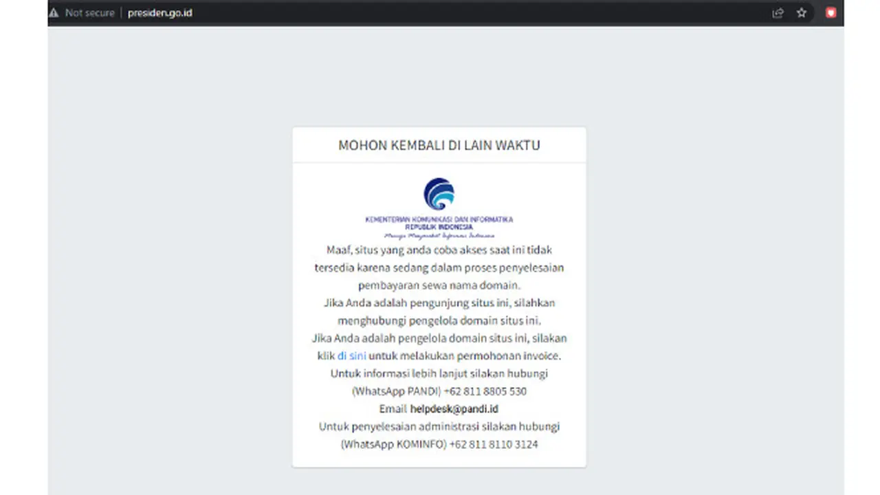 Situs Presiden.go.id Belum Bayar Domain