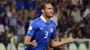 Giorgio Chiellini (Italia) – Saat ini Chiellini berusia 36 tahun dan akan memasuki masa-masa pensiun. Karirnya di level klub sudah malang melintang dan saat ini ia bermain di Juventus. Ia mengawali karir di tim nasionl sejak tahun 2000 bersama Timnas U15. (Foto: AFP/Olivier Morin)