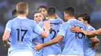 Pemain Manchester City Phil Foden (tengah) merayakan golnya ke gawang Brighton and Hove Albion pada pertandingan Liga Inggris di Etihad Stadium, Manchester, Inggris, Rabu (13/1/2021). Manchester City menang 1.0. (Laurence Griffiths, Pool via AP)