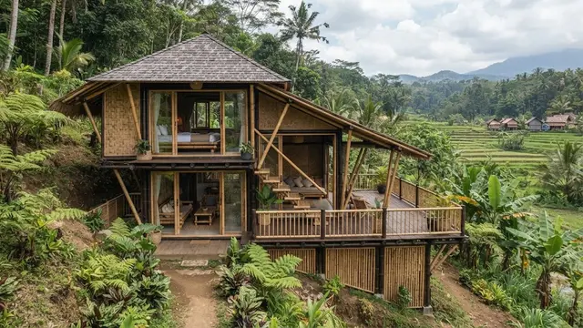 Rumah bambu sederhana tapi tidak ketinggalan zaman model bambu split level