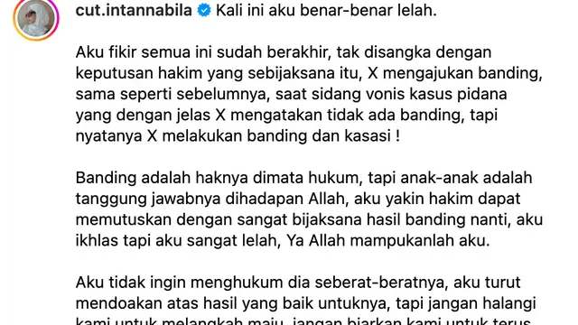 Unggahan Cut Intan Nabila. (Foto: Dok. Instagram @cut.intannabila)