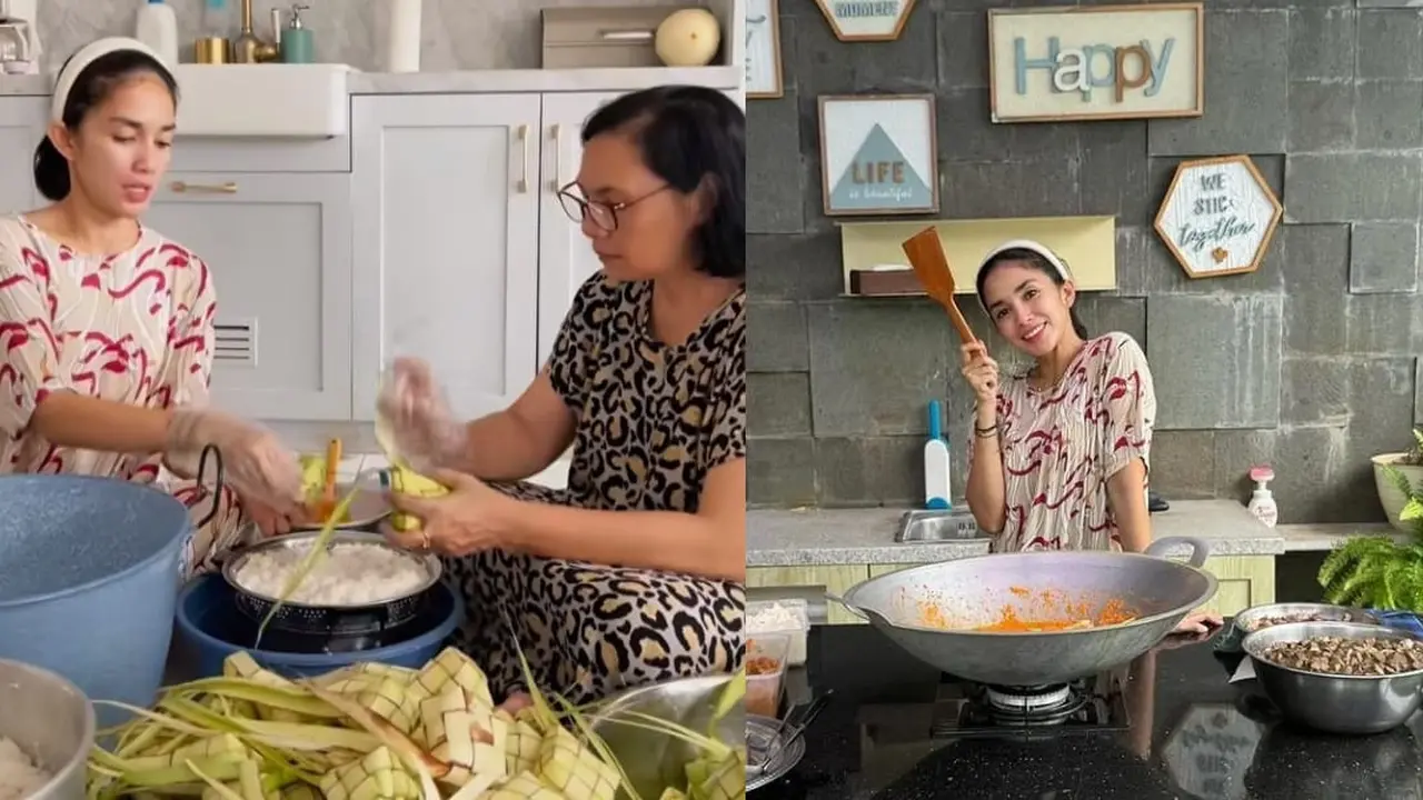 Potret Ussy Sulistiawaty mengajari mertua buat ketupat (Sumber: Instagram/@ussypratama)