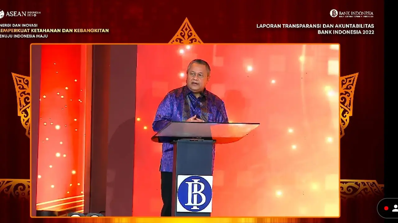 Gubernur Bank Indonesia Perry Warjiyo, dalam peluncuran Laporan Transparansi dan Akuntabilitas Bank Indonesia (LTABI) 2022, Senin (30/1/2023).