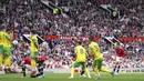Gol ketiga ke gawang Norwich dicetak pemain Portugal itu lewat eksekusi tendangan bebas. Itu adalah gol tendangan bebas langsung yang ke-58 dalam kariernya. (AP Photo/Jon Super)
