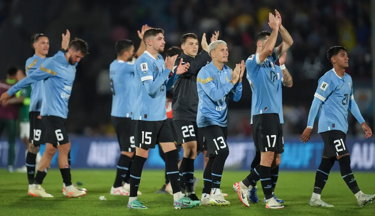 Uruguay untuk sementara ada di puncak klasemen dengan 13 poin. Sedangkan Bolivia duduk di urutan kesembilan dengan tiga angka. (AP Photo/Matilde Campodonico)