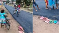 Bahagia Aspal Masuk Desa, Bocah Lepas Sandal Main di Atasnya