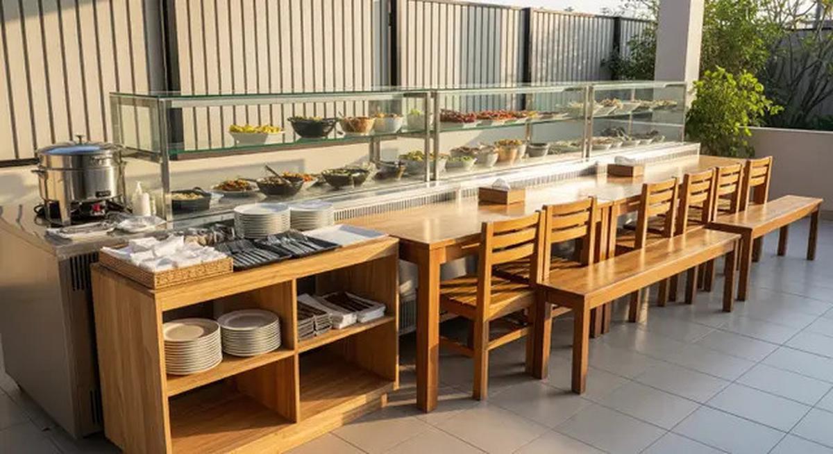 8 Desain Warung Prasmanan di Teras Rumah dengan Etalase Kaca Panjang, Pembeli Bisa Langsung Lihat Menu