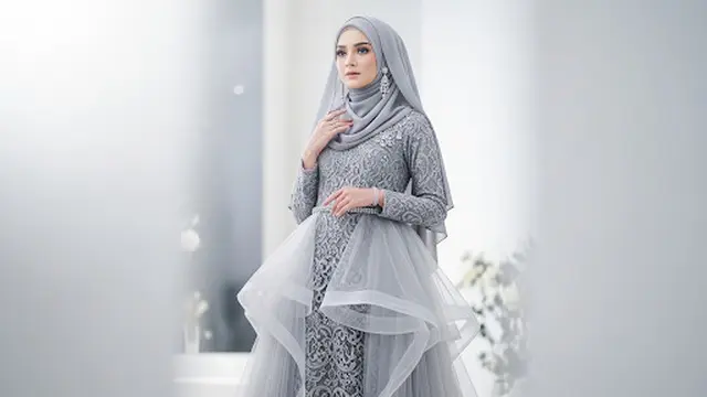 Dress Brokat Tille Abu-Abu