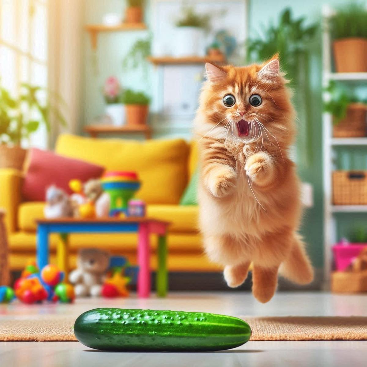 Ilustrasi Kucing Takut Mentimun