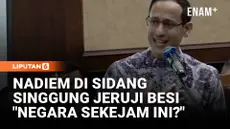 Nadiem Makarim menyampaikan pleidoi atau nota pembelaan atas kasus dugaan korupsi pengadaan laptop chromebook, Selasa (2/6). Nadiem mengatakan kerja kerasnya salama ini untuk membangun bangsa sama sekali tidak dihargai.