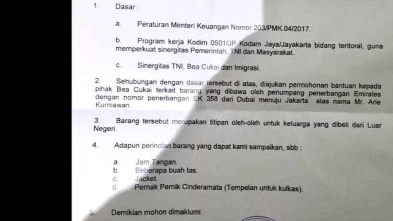 Heboh Surat Dandim TNI Minta Barang Kiriman Lolos Bea Cukai, Ini Penjelasan Kapendam