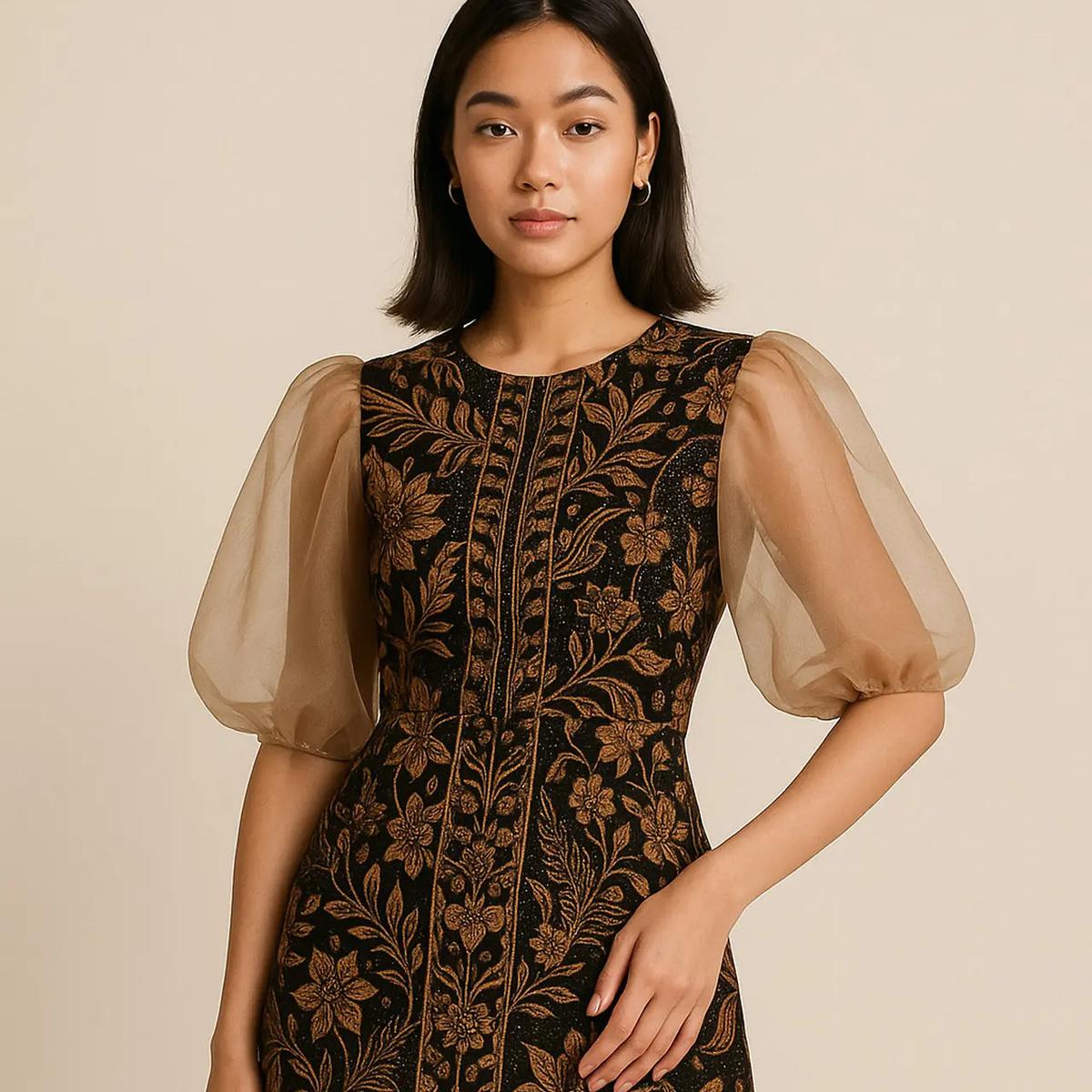 Dress Batik Kombinasi Lengan Organza