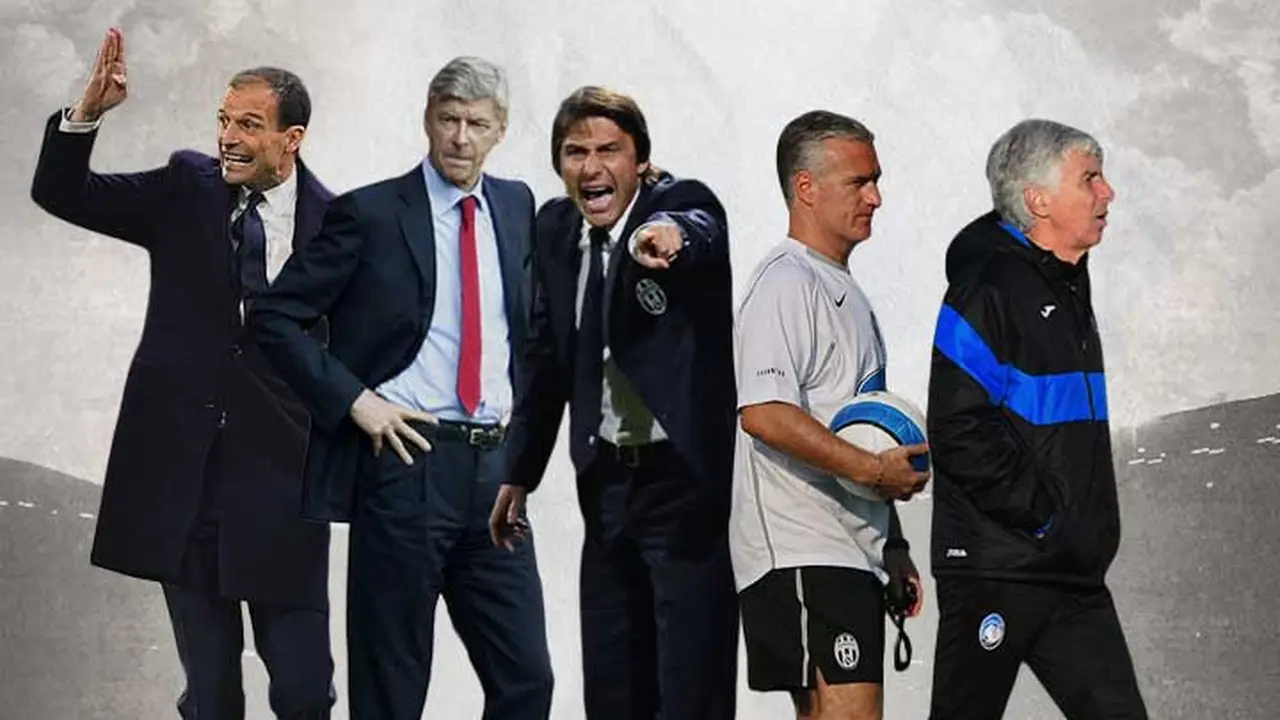 Ilustrasi Pelatih - Massilimiliano Allegri, Arsene Wenger, Antonio Conte, Didier Deschamps, Gian Piero Gasperini