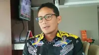 Sandiaga mengungkapkan alasannya tidak mendampingi Anies Baswedan dalam debat di salah satu program televisi swasta. (Liputan6.com/ Rezki Apriliya Iskandar)