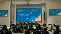 Pemerintah dalam hal ini Kementerian Agama (Kemenag) memulai rangkaian sidang isbat dalam rangka memastikan jatuhnya hari Lebaran Idul Fitri 2023 atau 1 Syawal 1444 H. (Liputan6.com/Nanda Perdana Putra)