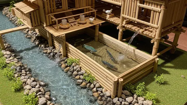 model kandang ayam dan kolam ikan sistem mina