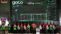 Pencatatan perdana saham PT GoTo Gojek Tokopedia Tbk (GOTO), Senin (11/4/2022) (Dok: BEI)