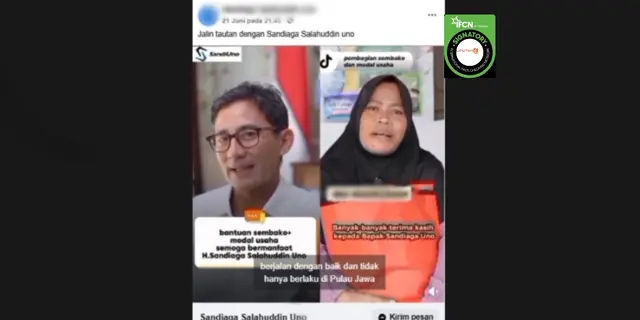 Cek Fakta: Hoaks Video Sandiaga Uno Bagikan Bantuan Langsung Tunai dan Modal Usaha