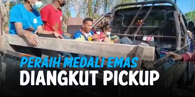 VIDEO: Atlet Peraih Medali Emas Pon Papua Diangkut Pickup