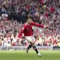 Selebrasi Cristiano Ronaldo saat membantu MU menang atas Norwich di ajang Liga Inggris (AFP)