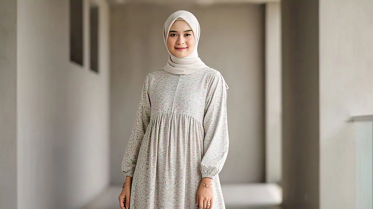 Dress A-Line dengan Motif Floral