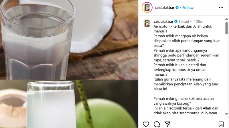 Ustaz Zaidul Akbar Sebut Air Kelapa Muda sebagai Isotonik Terbaik dari Allah, Kenapa?