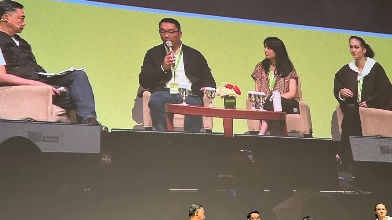 Ridwan Kamil dalam acara Indonesia Net-Zero Summit 2024 oleh FPCI di Jakarta, Sabtu (24/8/2024). (Liputan6/Benedikta Miranti)