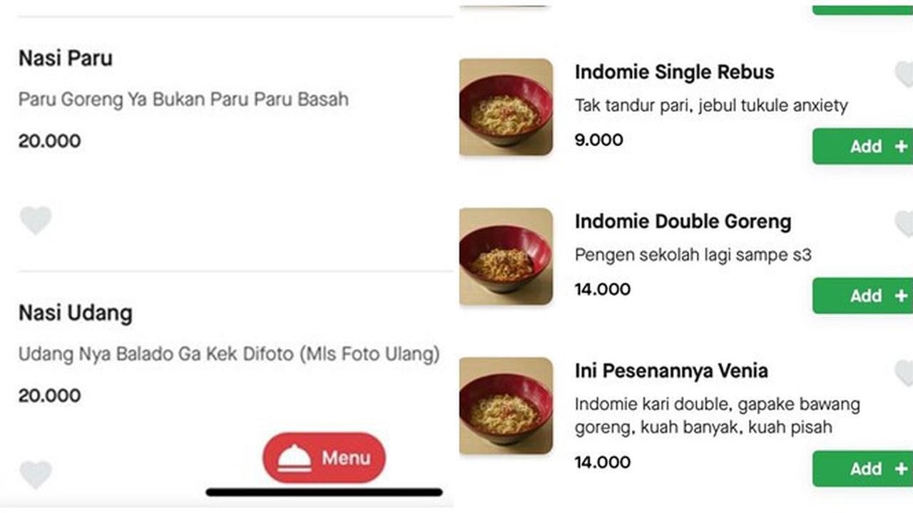 8 Potret Deskripsi Menu Makanan di Ojek Online Ini Bikin Geleng Kepala