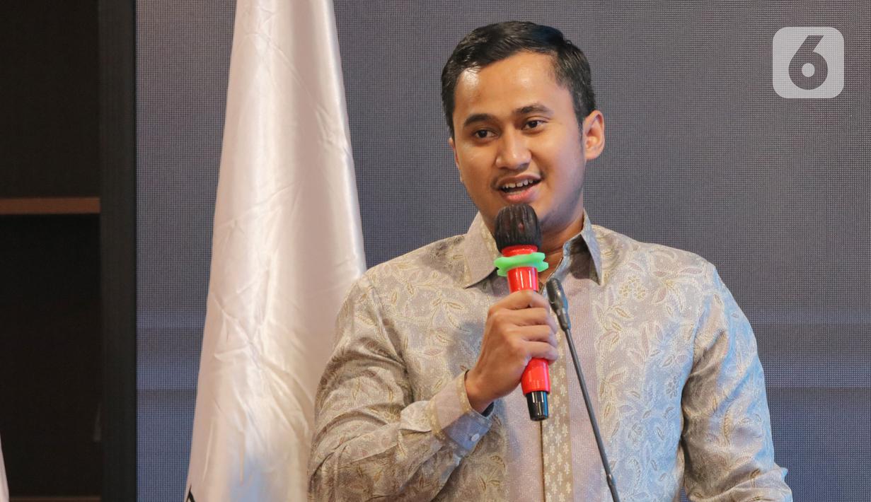 Ketua Umum HIPMI Jaya Sona Maesana memberi sambutan pada pembukaan TEI Digital Edition di Jakarta, Selasa (20/10/2021). TEI ke-36 diharapkan mampu mendorong percepatan transformasi perdagangan secara digital dan transaksi dagang secara efektif dan efisien. (Liputan6.com/HO/HIPMI)