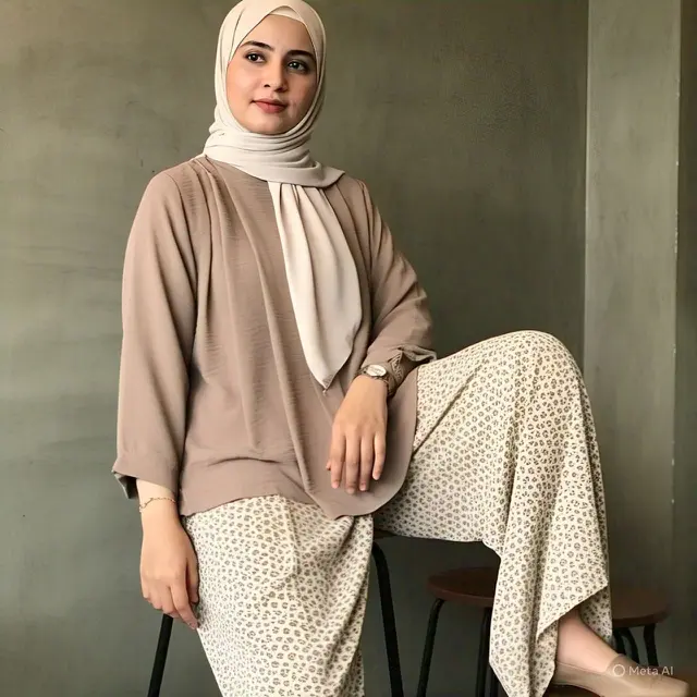 Loose Blouse dan Palazzo Pants Bermotif