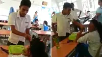 Dalam rekaman video tersebut, terlihat siswa laki-laki yang kesal beberapa kali menampar siswa perempuan yang duduk di depannnya