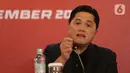 Ketua Umum PSSI, Erick Thohir saat memberi keterangan terkait kedatangan dua pesepakbola berdarah Indonesia. (Liputan6.com/Helmi Fithriansyah)