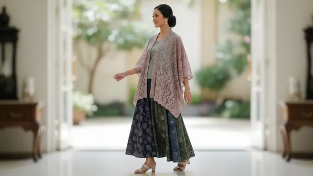 Model Atasan Brokat dengan Rok Batik Payung