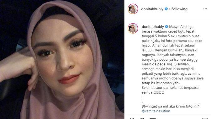 Donita mengungkapkan sempat diliputi keraguan, takut, dan tak percaya diri saat memutuskan berhijab (Dok.Instagram/@donitabhubiy/https://www.instagram.com/p/B_x9urDg90Y/Komarudin)