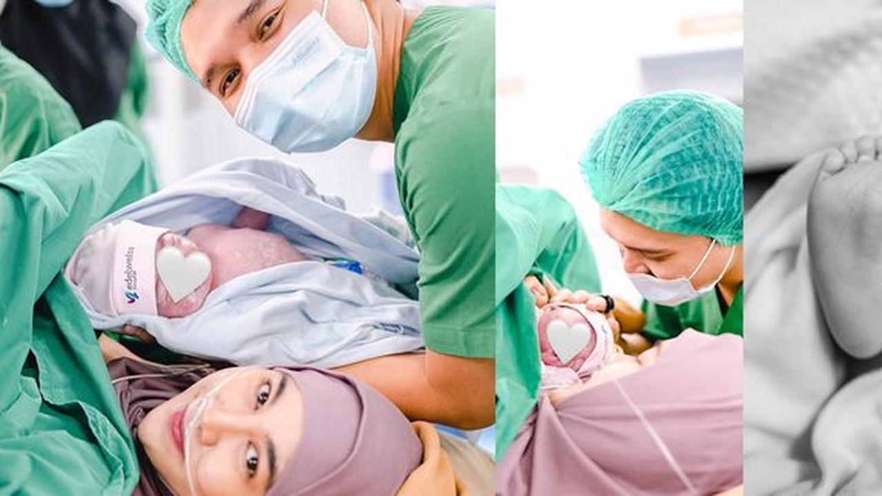 Foto Anisa Rahma saat melahirkan anak ketiganya, seorang bayi perempuan yang sangat cantik, disertai dengan tangisan haru dari sang suami.