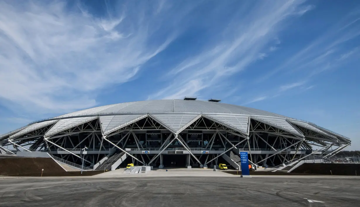 Pemandangan Samara Arena yang juga dikenal sebagai Kosmos Arena di Rusia, 6 Mei 2018. Samara Arena adalah salah satu dari 12 venue untuk penyelenggaraan Piala Dunia 2018 Rusia musim panas ini (AFP/Mladen ANTONOV)