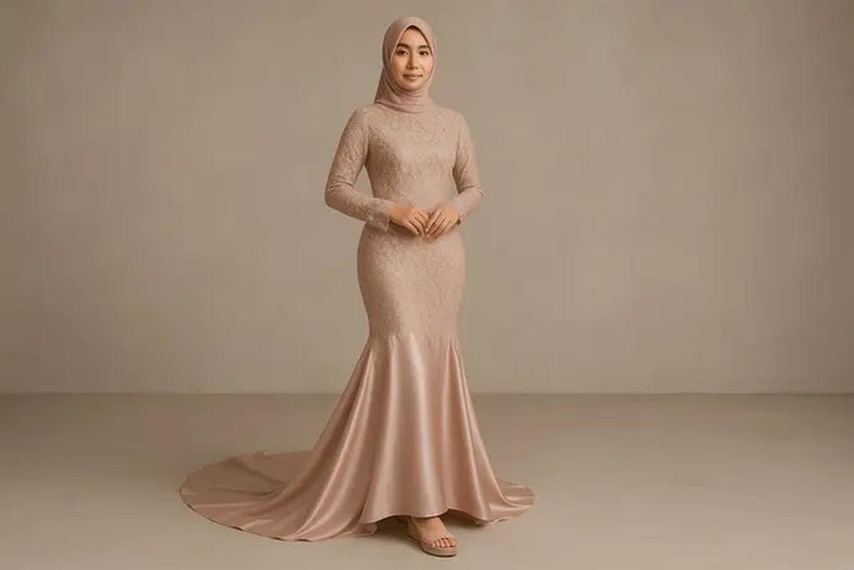 8 Model Gaun Pesta Muslimah Kombinasi Brokat dan Satin, Elegan dan Stylish